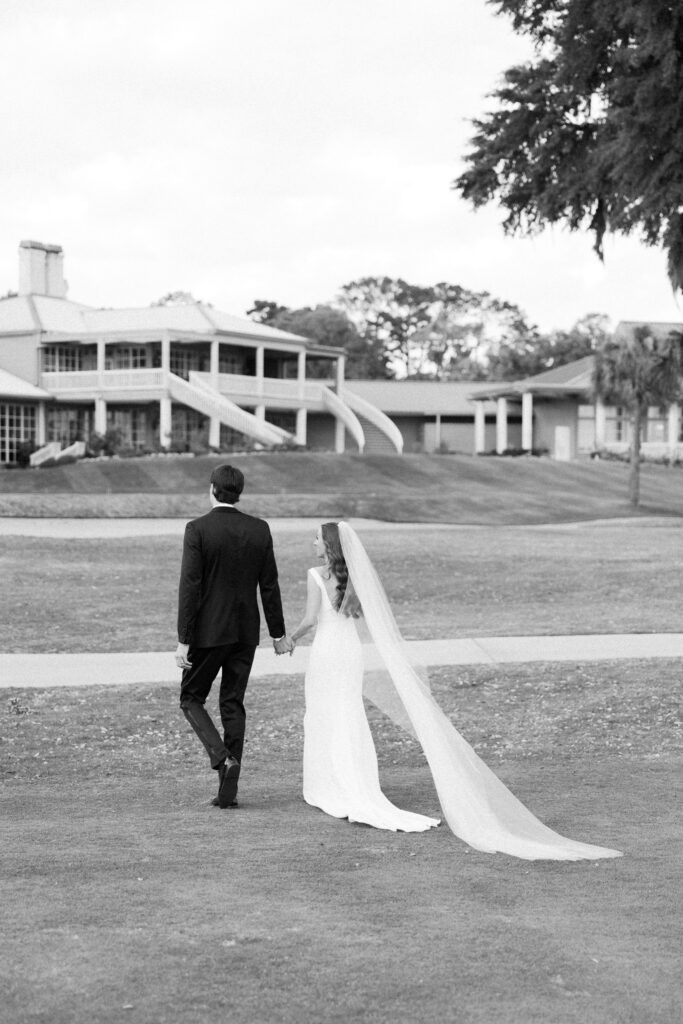 Black and white bride and groom portrait at Dataw Island Country Club in the Lowcountry