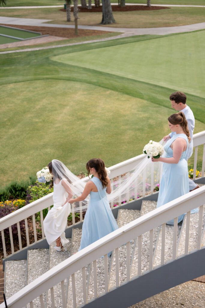 Bridal party walking to ceremony at Dataw Island Country Club on St. Helena Island SC