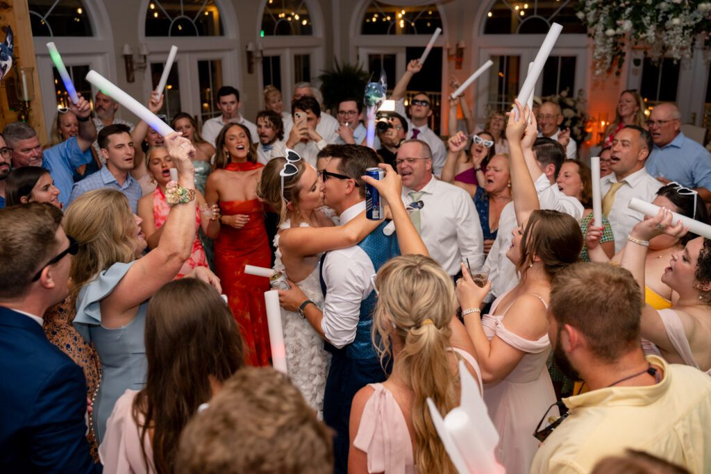 High-energy wedding reception dance floor celebration in the North Carolina High Country
